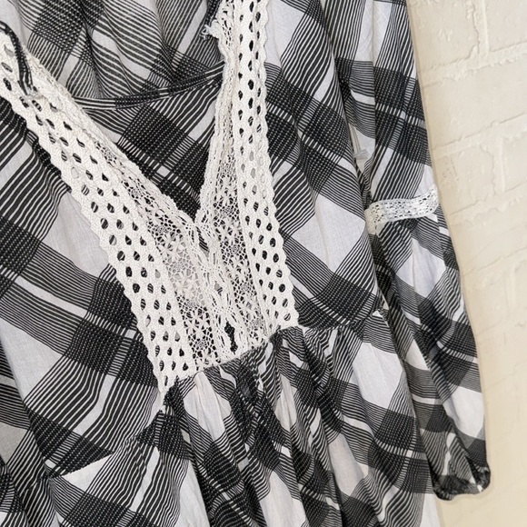 Free Peoplee dress boho plaid crochet medium bohemian grunge - Picture 4 of 6